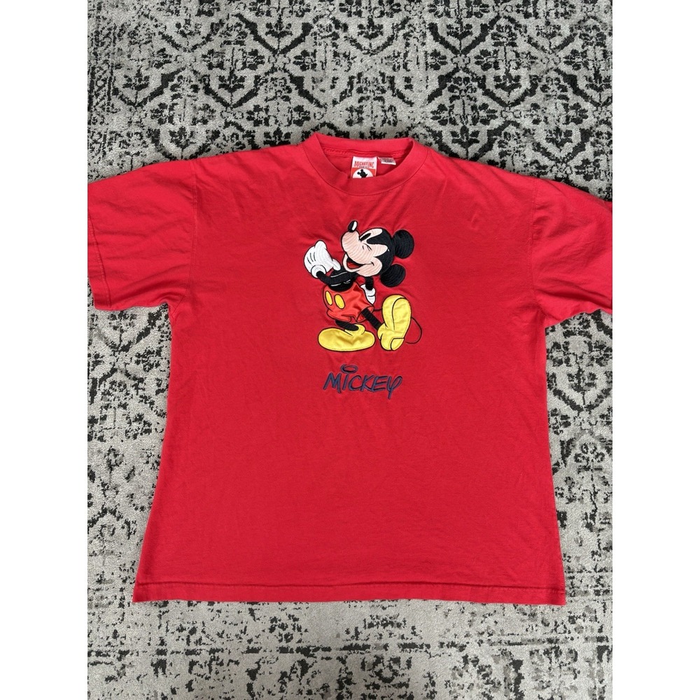 Vtg Mickey Inc T-Shirt Men's size L/XL Red Mickey Mouse Embroidered Large Mickey
